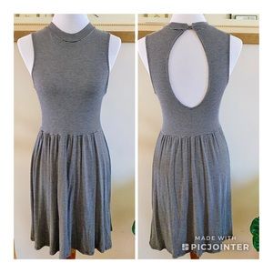 Grey and Black High Neck Keyhole Back dress